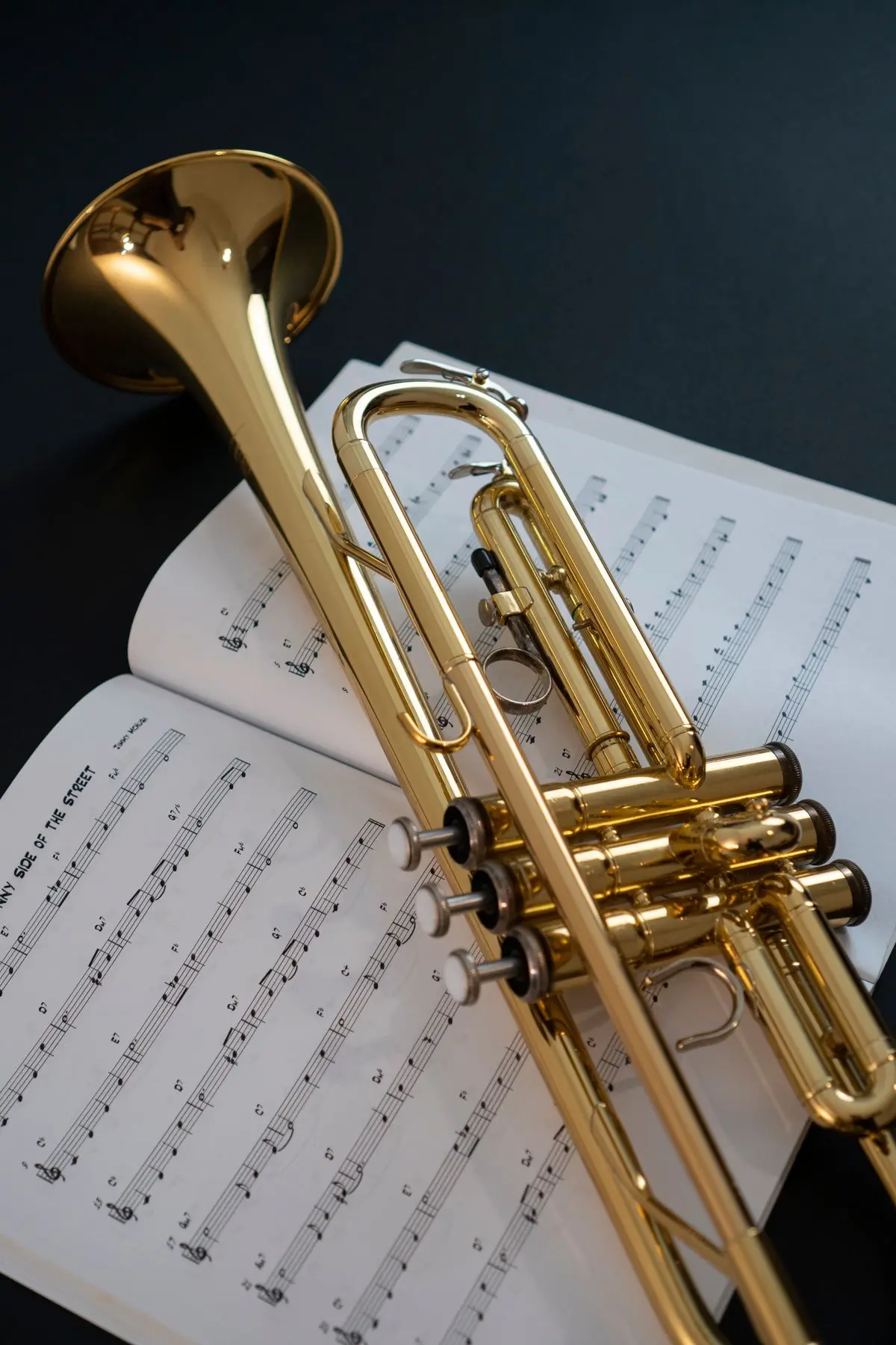 A brass instrument, representative of a trumpet.